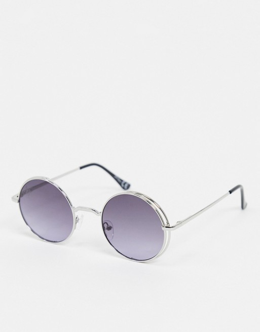 Jeepers Peepers oversized round sunglasses in silver with purple lens