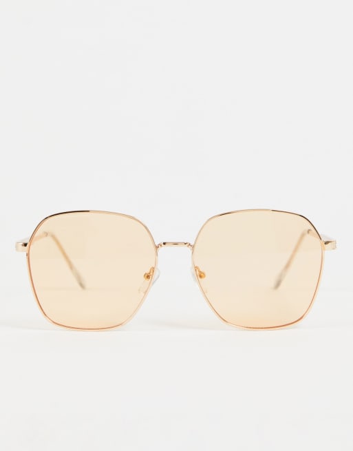Jeepers Peepers - Oversized runde solbriller i guld med orange glas, 3 af 4