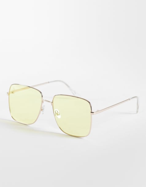Jeepers Peepers oversized square metal sunglasses in gold tone with yellow lenses - view 1