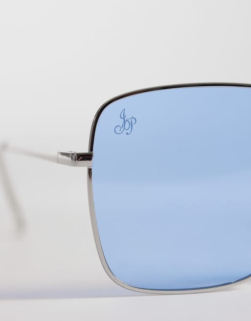 Jeepers Peepers oversized square metal sunglasses in silver with blue lens , 2 of 3