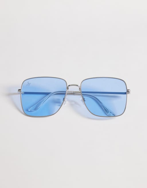 Jeepers Peepers oversized square metal sunglasses in silver with blue lens , 3 of 3