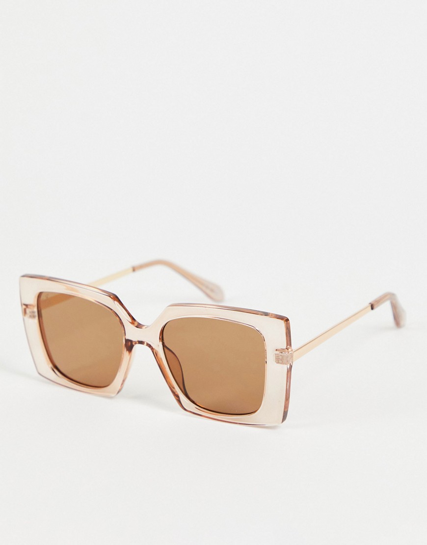 Jeepers Peepers oversized square sunglasses in transparent pink with tan lens