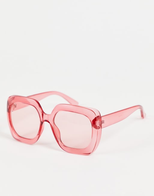 Jeepers Peepers oversized square sunglasses in transparent pink