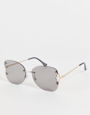 Jeepers Peepers oversized sunglasses with pearl embellishment in black