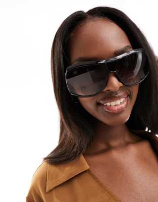 Jeepers Peepers Jeepers Peepers oversized wrap sunglasses in brown