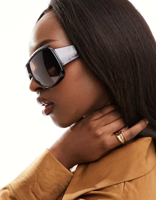 Jeepers Peepers – Panorama-Sonnenbrille in Braun mit Oversize-Gestell, 3 von 4