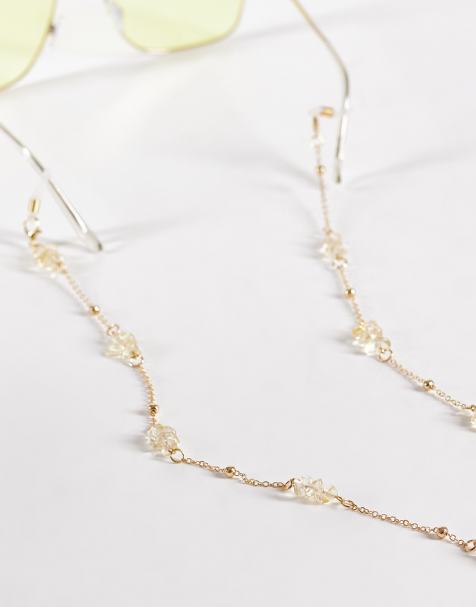 Jeepers Peepers pearl sunglasses chain in gold - view 1