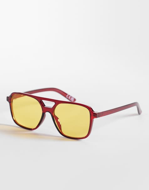 Jeepers Peepers – Piloten-Sonnenbrille in Dunkelrot mit gelben Gläsern - view 1