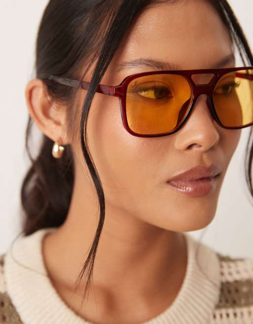 Jeepers Peepers – Piloten-Sonnenbrille in Rot mit gelben Gläsern, 2 von 3