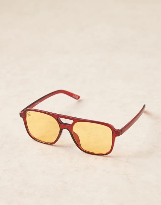 Jeepers Peepers – Piloten-Sonnenbrille in Rot mit gelben Gläsern, 3 von 3
