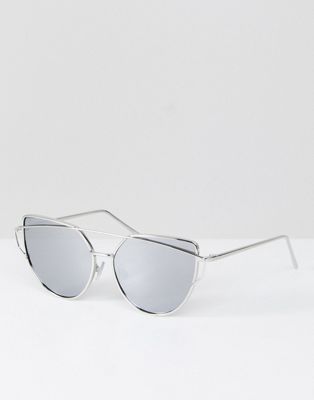 Jeepers Peepers - Platte cat eye-zonnebril met zilveren montuur en zilverkleurige spiegelglazen