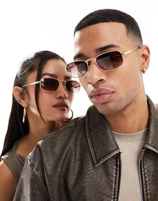 Jeepers Peepers – Rechteckige Sonnenbrille aus Metall in Gold