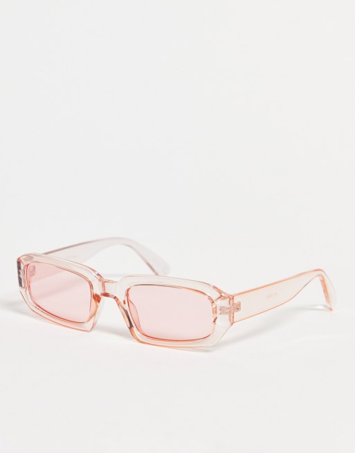 Jeepers Peepers – Rechteckige Sonnenbrille in Blassrosa mit farblich passenden Gläsern
