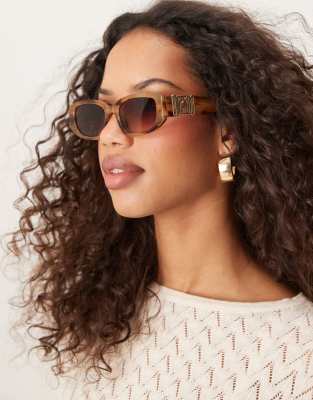 Jeepers Peepers - Rechteckige Sonnenbrille in Braun marmoriert