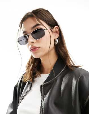 Jeepers Peepers Rectangle Metal Sunglasses In Silver In Metallic