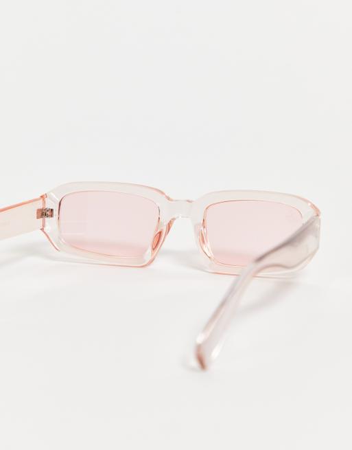 Jeepers Peepers rectangle sunglasses in pale pink with tonal lens ASOS