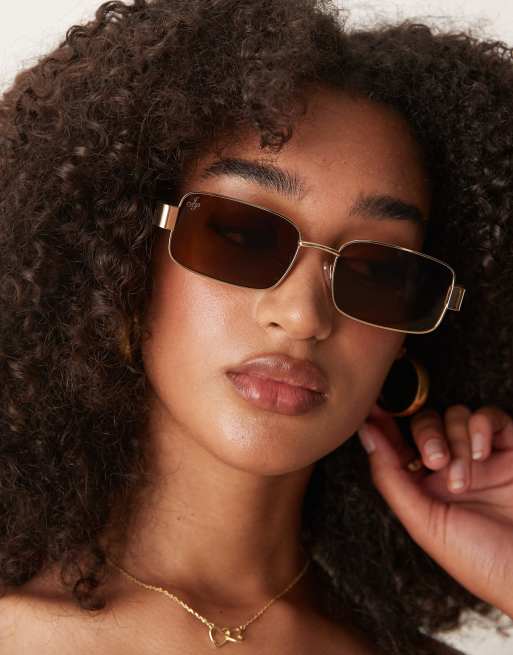 Jeepers Peepers rectangular metal sunglasses in gold with brown lens, 3 of 3
