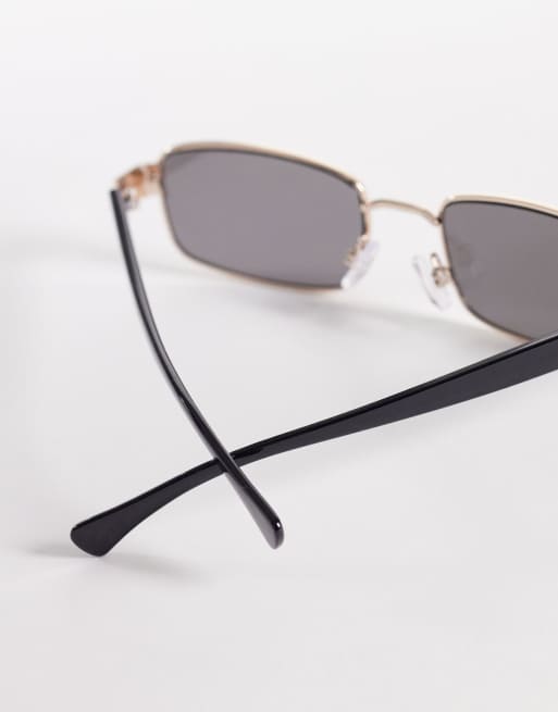 Jeepers Peepers rectangular metal sunglasses in gold with irridescent lens, 2 of 3