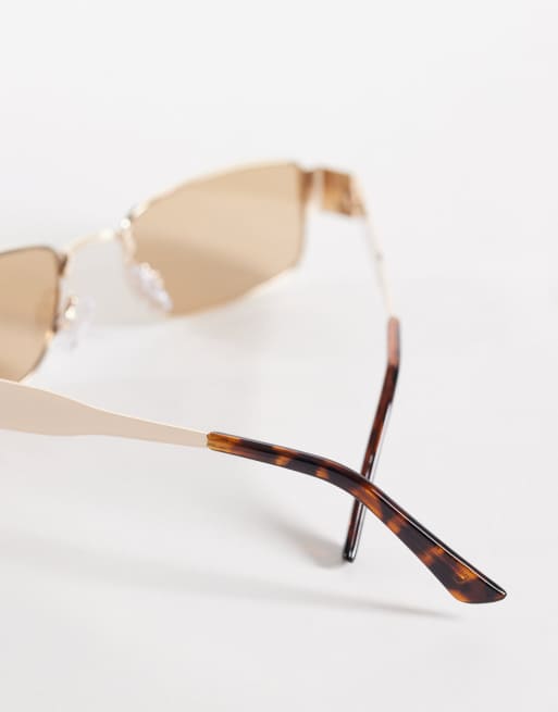 Jeepers Peepers rectangular metal sunglasses in gold with light brown lens, 2 of 3