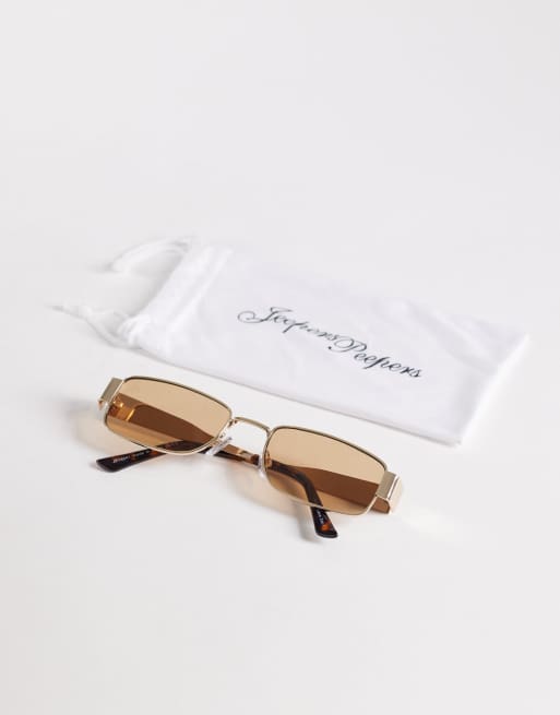 Jeepers Peepers rectangular metal sunglasses in gold with light brown lens, 3 of 3