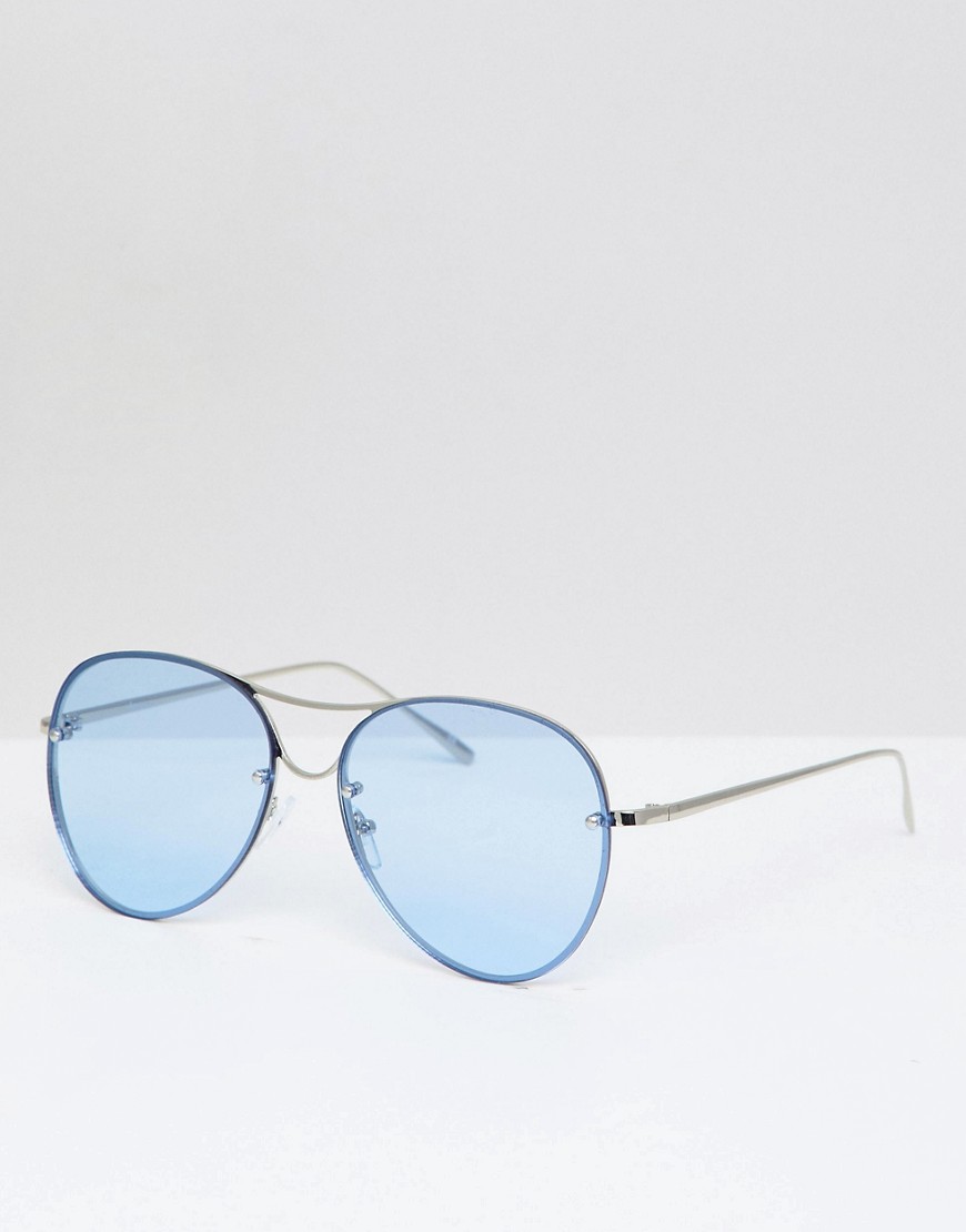 Jeepers Peepers - Ronde zonnebril in zilver met blauwe glazen