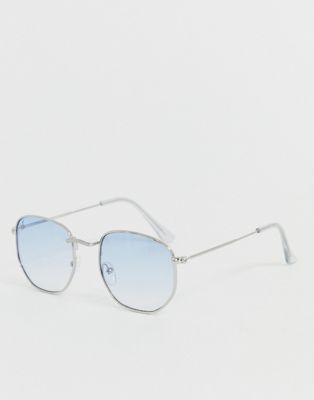 Jeepers Peepers - Ronde zonnebril met blauwe glazen-Zilver