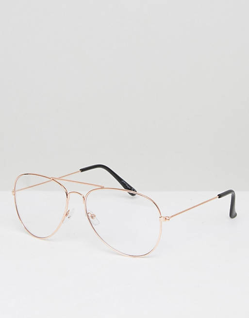 Jeepers Peepers – Roségoldfarbene Pilotensonnenbrille mit transparenten Gläsern