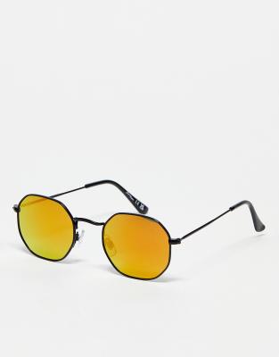 Jeepers Peepers round hex festival sunglasses in reflective orange