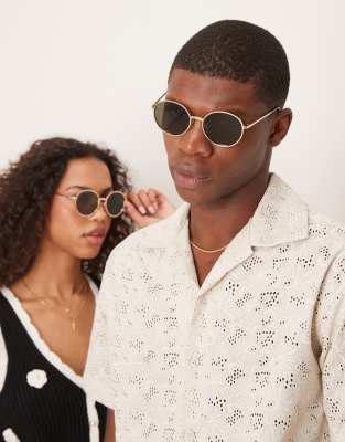 Jeepers Peepers Jeepers Peepers round metal sunglasses in gold with green lens