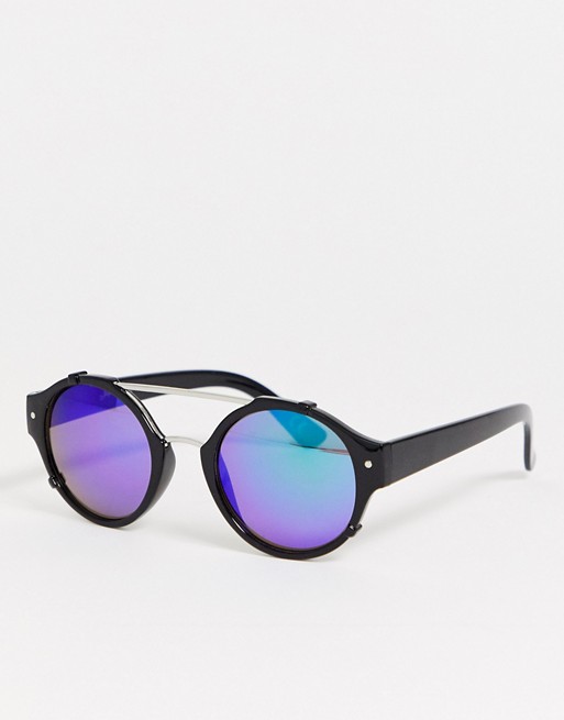 Jeepers Peepers round mirrored lens sunglasses in black