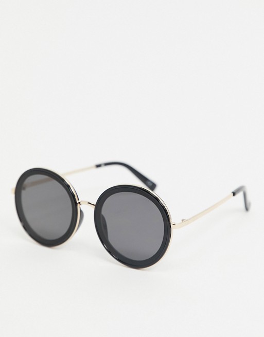 Jeepers Peepers round retro sunglasses in black with gold frame