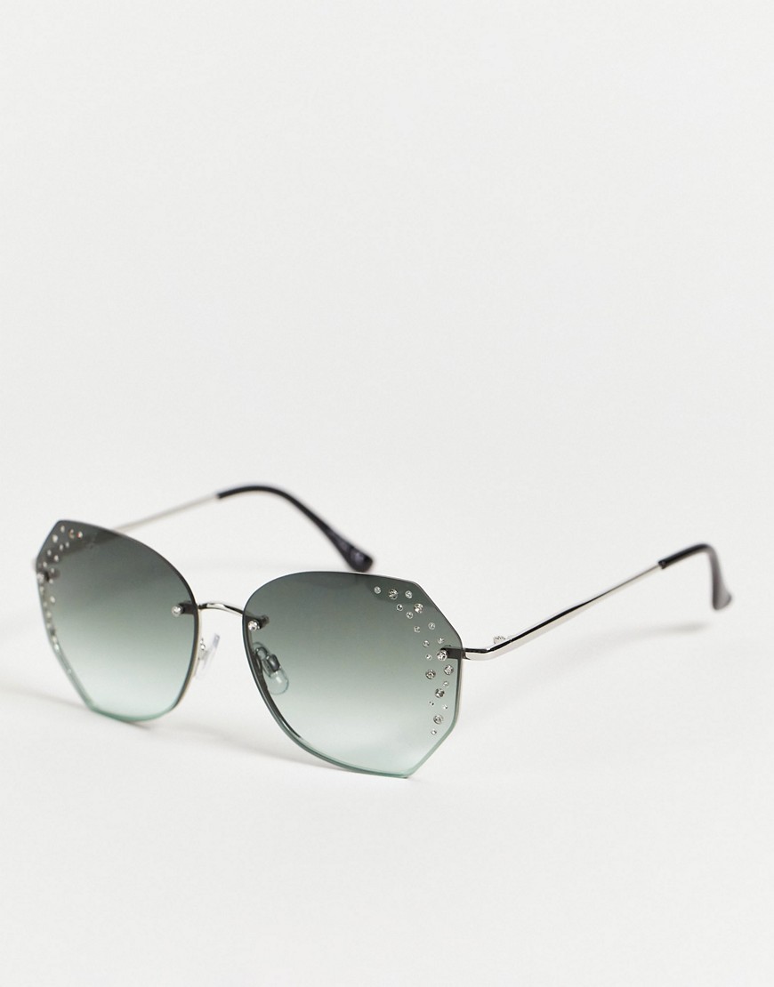 Jeepers Peepers Round Sunglasses With Diamante Detail In Silver