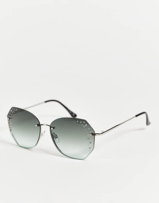 Jeepers Peepers round sunglasses with diamante detail in silver