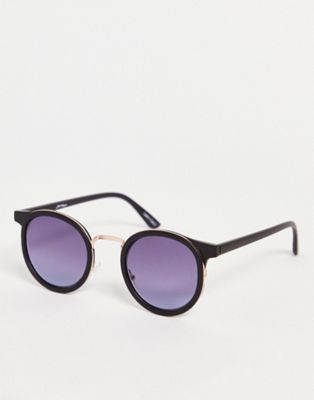 Jeepers Peepers round sunglasses with gold detailing in black