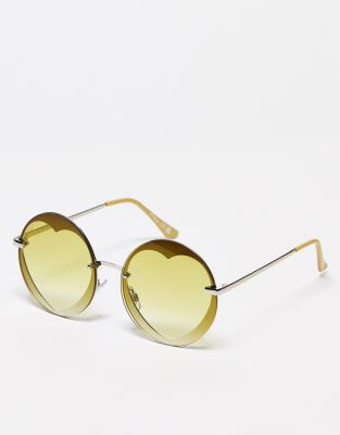 Jeepers Peepers - Runde Festival-Sonnenbrille mit Herzdetail und Farbverlauf in Gold/Gelb