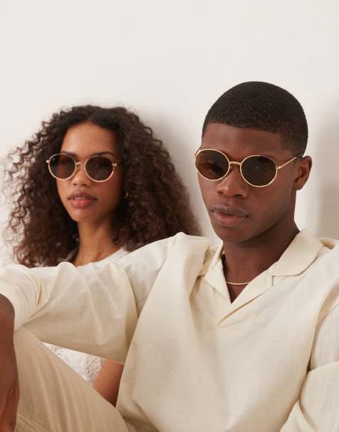 Jeepers Peepers – Runde Sonnenbrille aus Metall in Gold mit braunen Gläsern - view 1