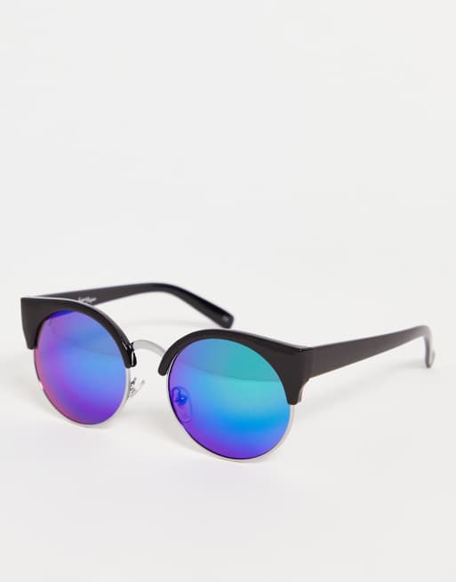 Jeepers Peepers – Runde Sonnenbrille in Schwarz mit blau getönten Gläsern