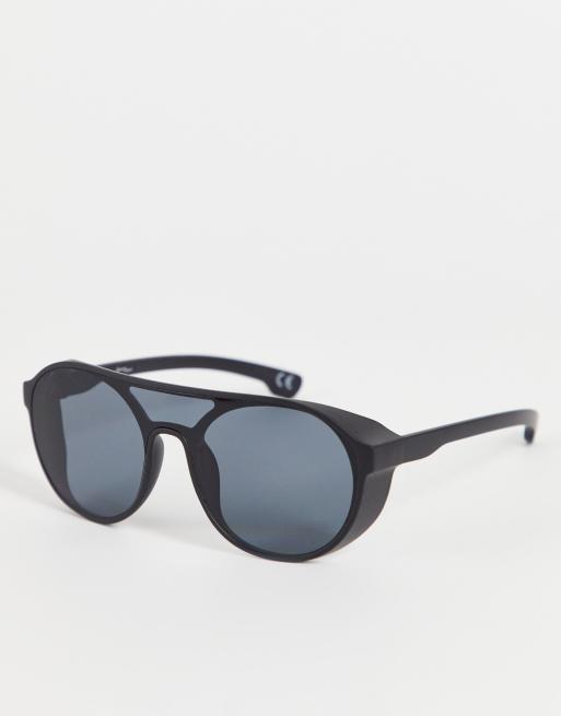 Jeepers Peepers – Runde Sonnenbrille in Schwarz mit dickem Rahmen und seitlichen Abdeckungen