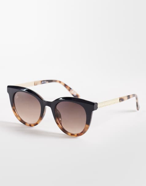 Jeepers Peepers – Runde Sonnenbrille in Schwarz und Schildpattoptik mit braunen Gläsern - view 1