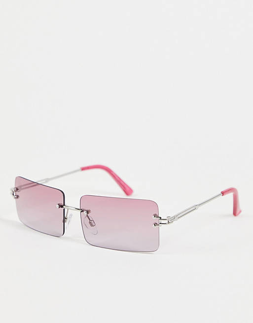 Jeepers Peepers – Silverfärgade fyrkantiga solglasögon med rosa, graderade glas