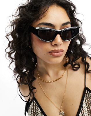 Jeepers Peepers slim cat eye sunglasses in black - ASOS Price Checker