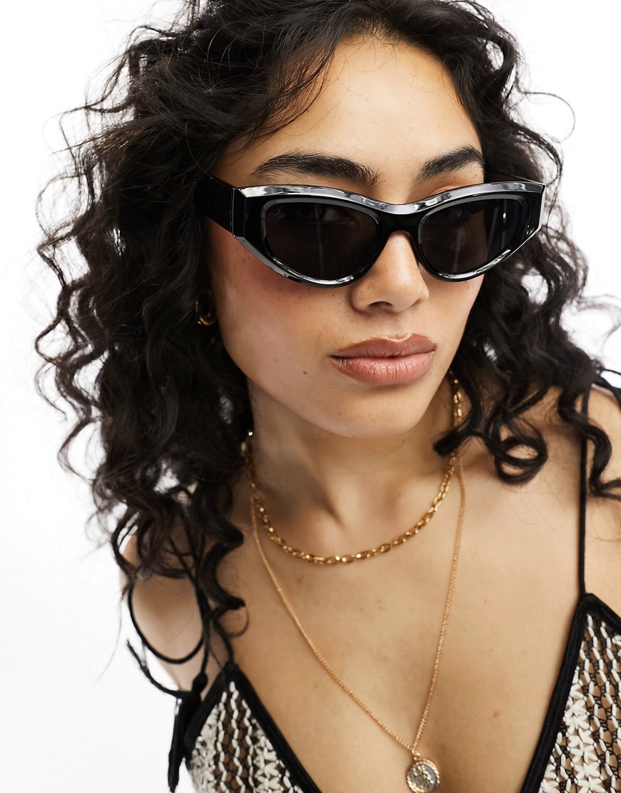 slim cat eye sunglasses in black