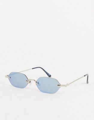 Jeepers Peepers slim hex sunglasses in silver with black lens