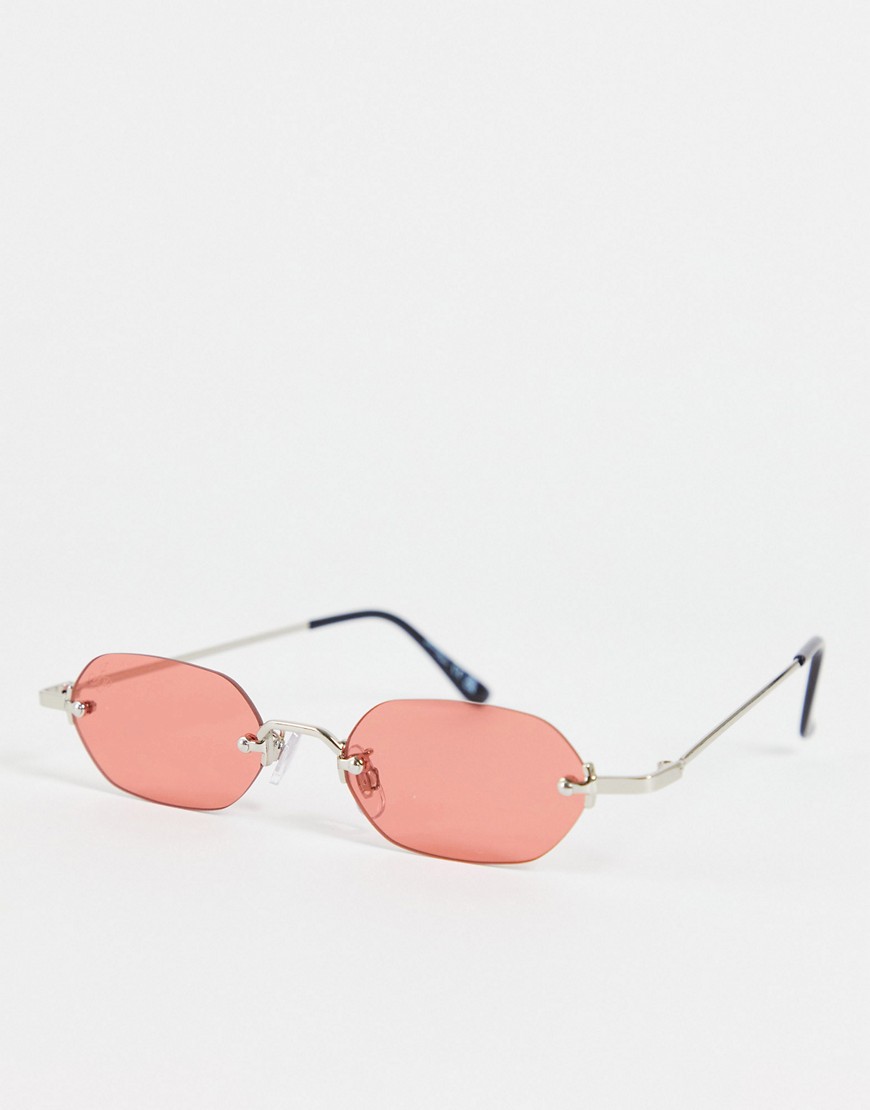 slim hex sunglasses in silver with brown lens
