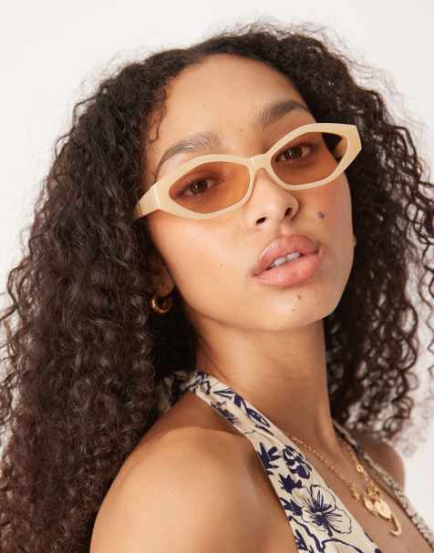 Jeepers Peepers slim hexagonal sunglasses in cream - view 1