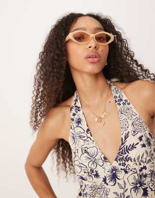 Jeepers Peepers Slim Hexagonal Sunglasses In Brown