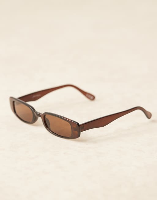 Jeepers Peepers slim rectangular sunglasses in brown, 2 of 3