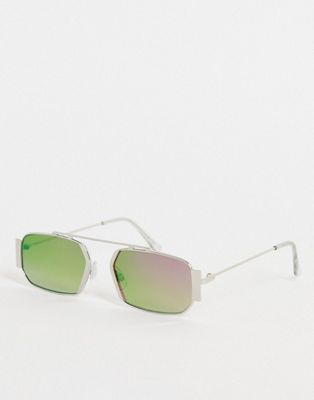 Jeepers Peepers slim square aviator sunglasses in pink ombre