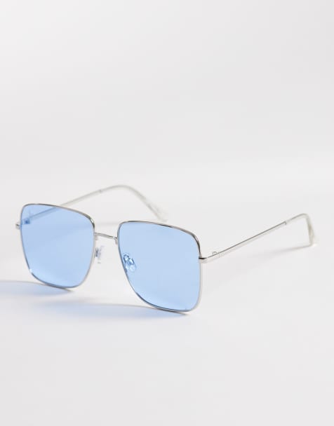 Jeepers Peepers - Sølvfarvede oversized og firkantede solbriller i metal med blå glas - view 1
