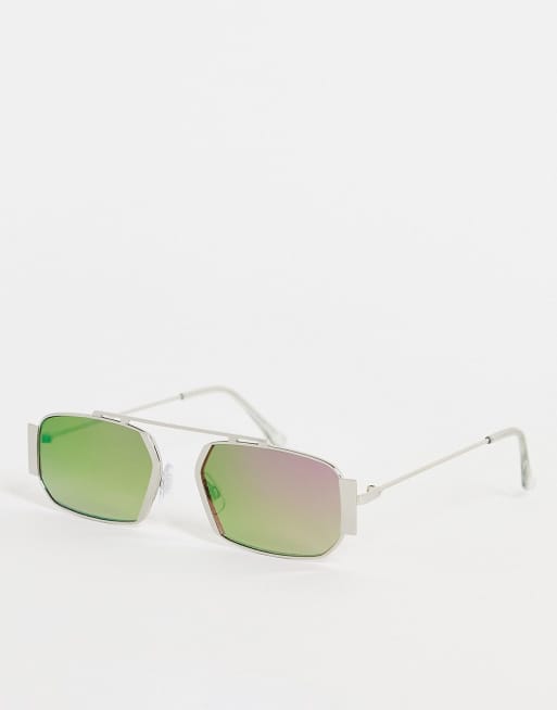 Jeepers Peepers - Smalle, firkantede aviator-solbriller med lyserød ombre-effekt
